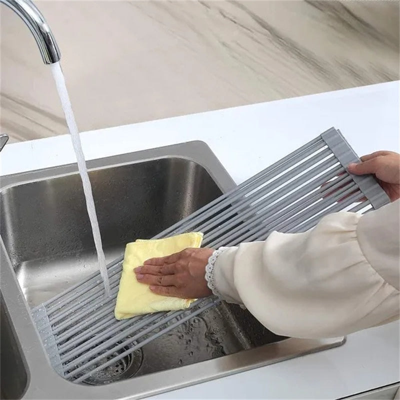 Roll-Up Dish Drying Rack - Heat-resistant, Stainless Steel, Holds 70 lbs