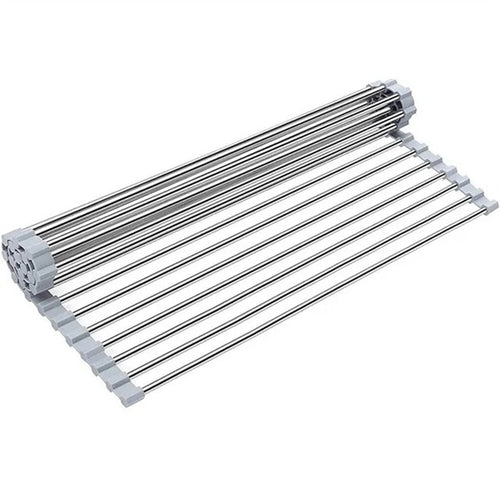 Roll-Up Dish Drying Rack - Heat-resistant, Stainless Steel, Holds 70 lbs