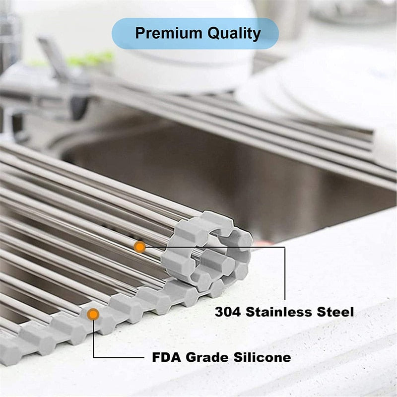 Roll-Up Dish Drying Rack - Heat-resistant, Stainless Steel, Holds 70 lbs