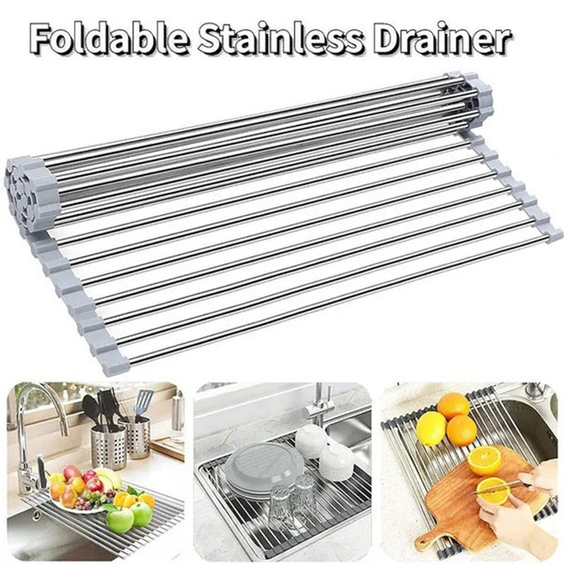 Roll-Up Dish Drying Rack - Heat-resistant, Stainless Steel, Holds 70 lbs