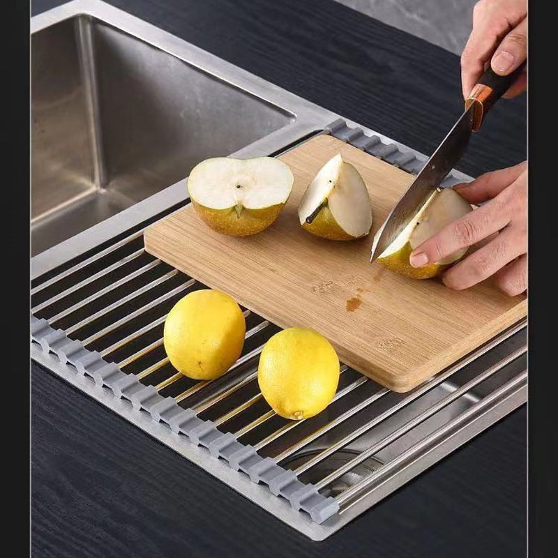 Roll-Up Dish Drying Rack - Heat-resistant, Stainless Steel, Holds 70 lbs