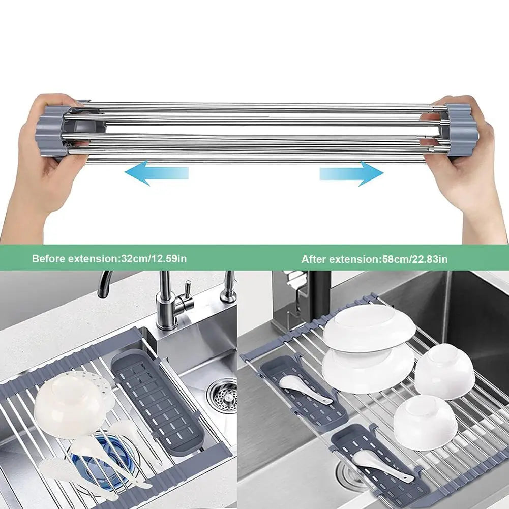 Roll-Up Dish Drying Rack - Heat-resistant, Stainless Steel, Holds 70 lbs