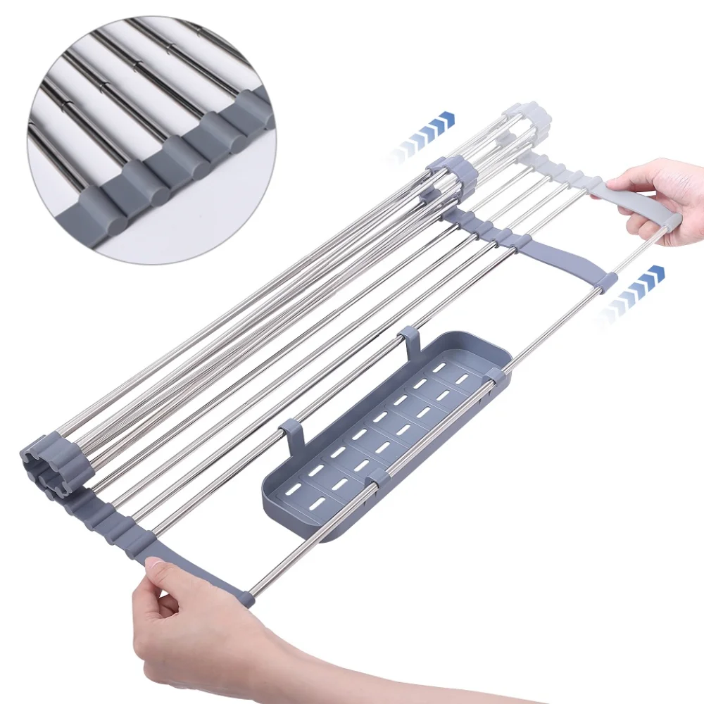 Roll-Up Dish Drying Rack - Heat-resistant, Stainless Steel, Holds 70 lbs
