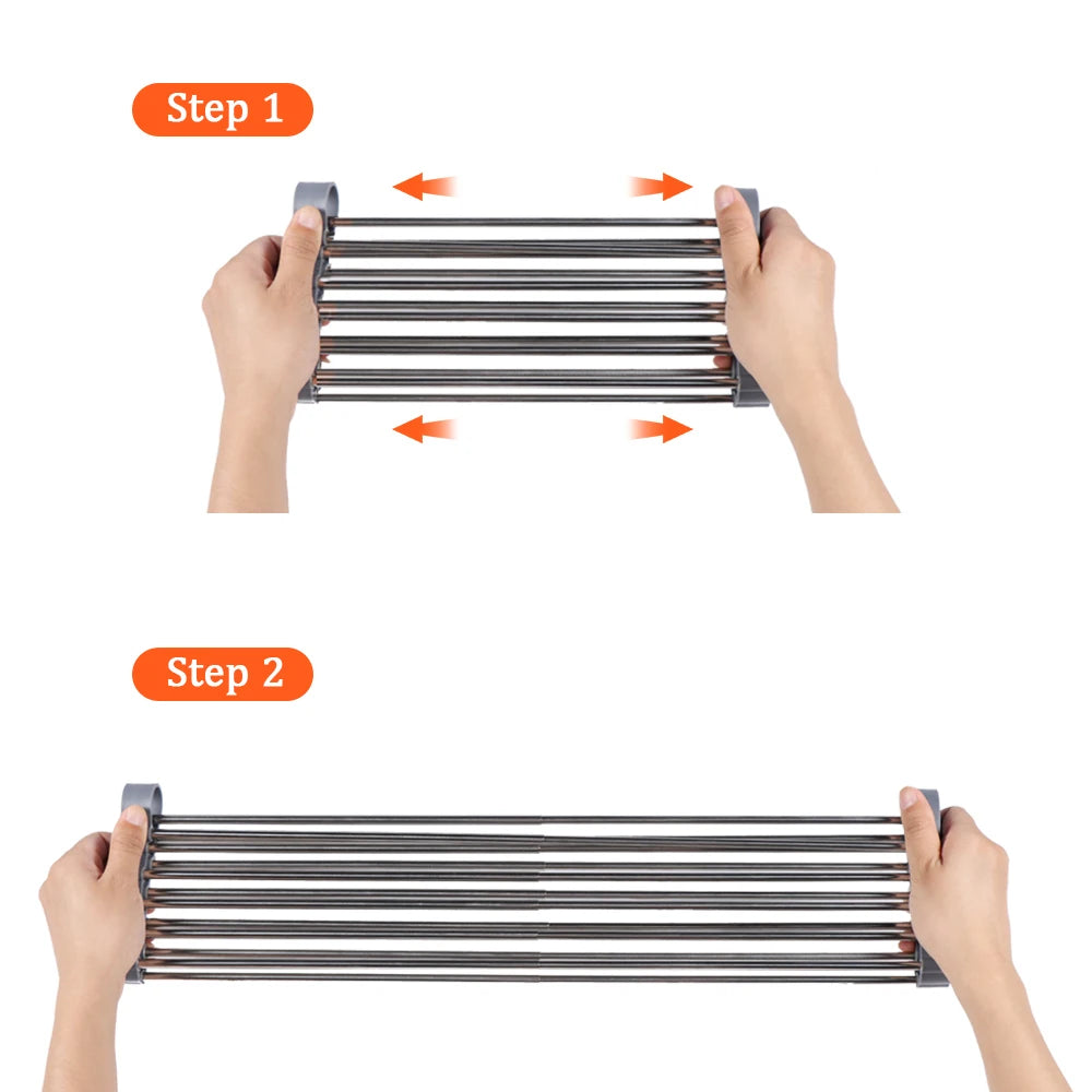 Roll-Up Dish Drying Rack - Heat-resistant, Stainless Steel, Holds 70 lbs