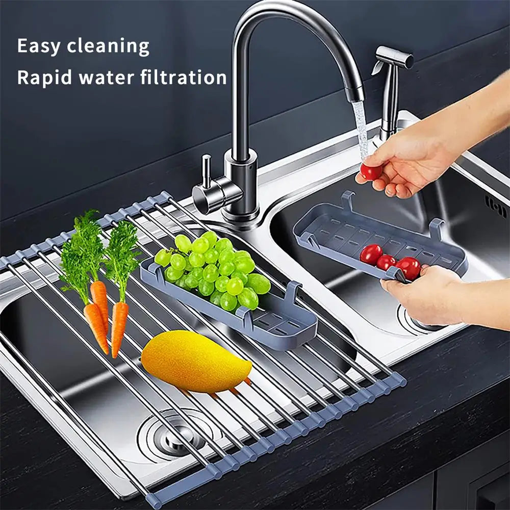 Roll-Up Dish Drying Rack - Heat-resistant, Stainless Steel, Holds 70 lbs