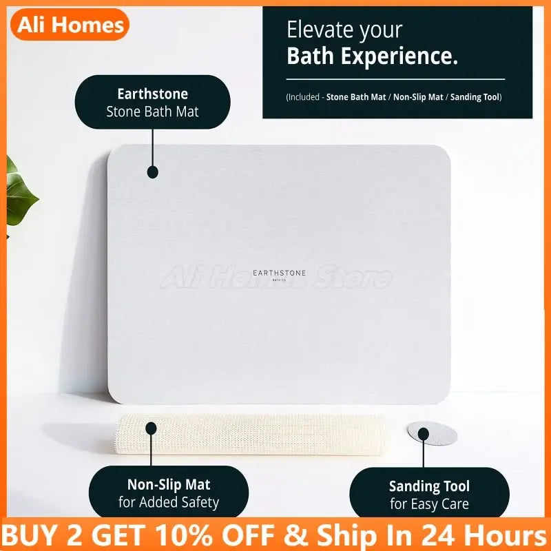 Diatomite Stone Bath Mat - Non-Slip, Fast Drying, Machine Washable