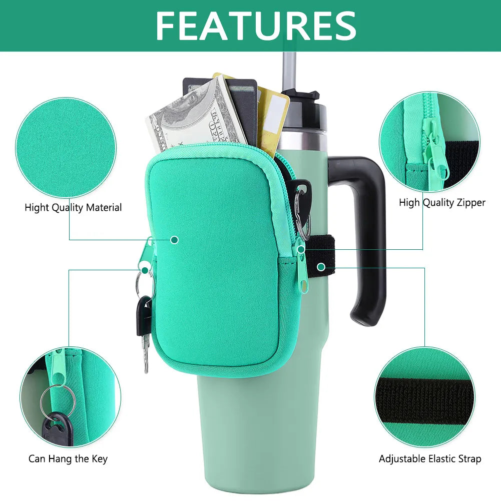 40 oz Stanely Cup Carrier - Includes pouch for phone, keys and cards!