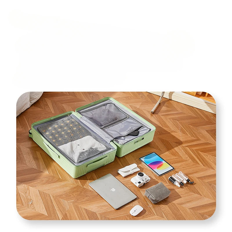 One Suitcase to Rule Them All - USB charger, phone holder, cup holder, bag holder, laptop sleeve, TSA lock