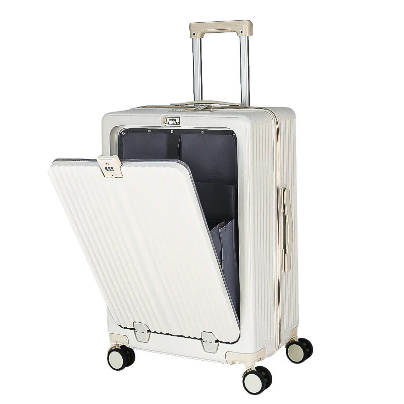 One Suitcase to Rule Them All - USB charger, phone holder, cup holder, bag holder, laptop sleeve, TSA lock