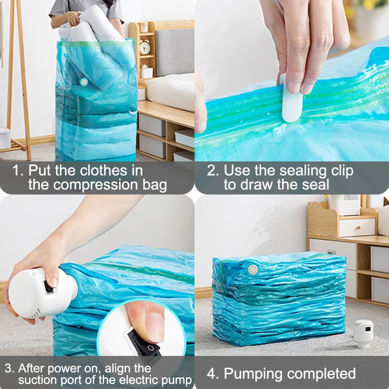 Vacuum Compression Bags and Electric Air Pump for Light Traveling