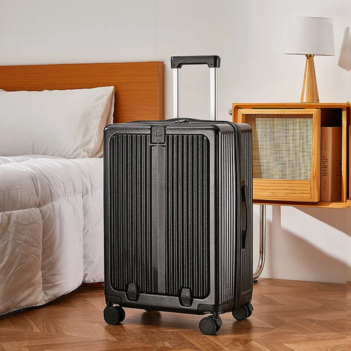 One Suitcase to Rule Them All - USB charger, phone holder, cup holder, bag holder, laptop sleeve, TSA lock